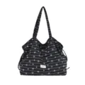 Borsa tote a righe con stampa di stelle, borsa a spalla in tessuto leggero e capiente. - Stella a Righe Nero Grigio