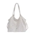 Borsa a tracolla in tela di grande capacità per donna, elegante motivo floreale shopper casual - Piccolo Fiore Beige Lavorato A Maglia