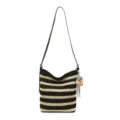 Fashion striped woven tote bag, large capacity casual shoulder bag for women, commuter vacation. - With Pendant / Black