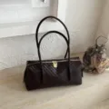 Dark Brown Woven Leather Pillow Shoulder Bag And Stylish Boston Handbag For Women - No Pendant / 33x11x15cm / Coffee
