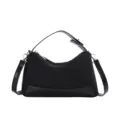 Black fabric hobo shoulder bag with leather trim and strap, stylish casual daily crossbody bag. - Without Pendant / Black