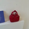 Red polka dot mini bowling handbag, trendy Korean style commuter shoulder bag for women. - No Pendant / Red