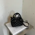 Black polka dot bowling handbag, stylish shoulder crossbody bag for women daily commute. - No Pendant / Black