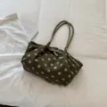 Borsa shopper grande a pois verde oliva, elegante borsa a spalla per il lavoro quotidiano. - Verde