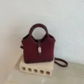 Burgundy minimalist top handle shoulder bag, stylish casual commuter crossbody bag variant. - No Pendant / Red