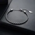 Bracelet en corde tordue noir argent en acier inoxydable mode couple bijoux accessoire - Bracelet en Corde Tressée Noir Et Argent (S0343-D) / Noir