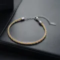 Bracelet tressé en acier titane, design cordon argent et jaune, bijou de mode tendance. - Bracelet en Corde Tressée Jaune Et Argent (S0343-C) / Jaune