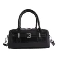 Black bowling bag for women, trendy PU leather top-handle crossbody pillow purse. - No Pendant / Black