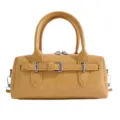 Yellow bowling handbag minimalist leather crossbody bag stylish daily purse for women - No Pendant / Yellow