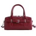 Red leather bowling handbag for women, stylish pillow shoulder bag with metal buckle. - No Pendant / Red