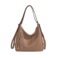 Women leather multi-functional shoulder bag casual commute backpack large capacity brown handbag - Khaki Without Pendant