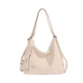 Elegant beige hobo shoulder bag and convertible backpack with large capacity for women. - Beige Without Pendant