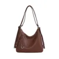 Brown leather convertible shoulder bag and backpack, casual daily commuting tote purse. - Brown No Pendant