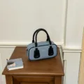 Stylish denim Boston handbag with black trim, retro shoulder pillow bag for women daily use. - Without Charm Style / Black