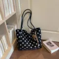 Chic sac fourre-tout en toile à pois, grand sac à épaule décontracté pour femme, style quotidien. - Avec Pendentif / Noir