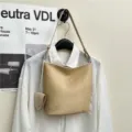 Borsa a secchiello minimalista retro in camoscio da donna, borsa a tracolla casual chic. - Taglia L / Cachi Grande