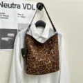 Borsa a Tracolla Donna Stampa Leopardo Daino Marrone Casual Secchiello Borsa Stile Elegante - Leopardo Piccolo