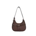 Bolso de hombro de media luna tejido marrón bolso cruzado informal con hebilla - Sin Colgante / Café