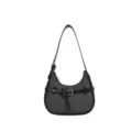 Bolso de hombro de media luna negro texturizado con hebilla, elegante variante hobo. - Sin Colgante / Negro
