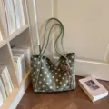 Sac cabas à pois vert pour femmes, sac bandoulière tendance style décontracté grande capacité. - Avec Pendentif / Vert