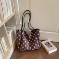 Sac cabas décontracté à pois pour femme, grand sac porté épaule, sac à main élégant pour bureau. - Style de base / Café