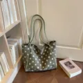 Sac cabas à pois en suédine verte, grand sac porté épaule décontracté pour le travail. - Style de base / Vert