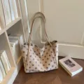 Sac cabas en toile décontracté pour femme grande capacité rétro pois sac épaule quotidien. - Style de base / Kaki