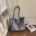 Sac cabas gris à pois en toile, sac à épaule décontracté pour femme style quotidien. - Style de base / Gris