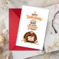 Close-up detail view of the Thanksgiving greeting card featuring a funny turkey illustration. - Thanksgiving Greeting Card T020402452 (Default Red Envelope)