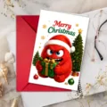 Süße Weihnachtskarte mit rotem Umschlag, lustiges Monster-Design, festliche Weihnachtsgrüße. - Stil T020402435