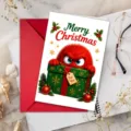 Niedliche flauschige rote Monster Weihnachts-Grußkarte Set mit Umschlag für Winterfeste. - Stil T020402437