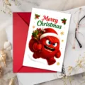 Weihnachtskarte mit rotem niedlichem Monster und rotem Umschlag für festliche Grüße. - Stil T020402438