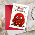 Niedliche rote Monster Weihnachtskarte mit Umschlag fuer festliche Gruesse und Geschenke. - Stil T020402436