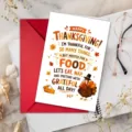 Detailed view of a Thanksgiving greeting card with funny turkey design and festive envelope. - Thanksgiving Greeting Card T020402453 (Default Red Envelope)