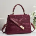 Sac à main bandoulière en velours bordeaux avec quincaillerie dorée élégant pour femme - Bordeaux