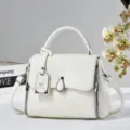 White top handle crossbody bag elegant textured leather shoulder handbag for daily fashion - White