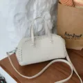 Bolso de mano Boston retro tejido elegante de piel sintetica bolso cruzado casual mujer. - 26x12x13cm / Blanco