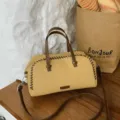 Bolso Boston amarillo retro para mujer, diseño de costura cruzada elegante con correa marrón. - 26x12x13cm / Amarillo