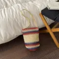 Retro Gewebter Stroh Eimer Tasche Lässige Gestreifte Handtasche Modische Umhängetasche - bunt