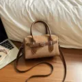 Brown suede women pillow bag, stylish casual daily shoulder handbag with buckle strap. - No Pendant / Khaki