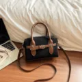 Black and brown suede pillow handbag stylish daily commute crossbody bag with top handles. - No Pendant / Black