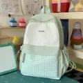 Mint green polka dot backpack casual school bag large capacity Japanese style bookbag - Large Green (Without Pendant)