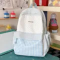 Cute Japanese plaid school backpack for students, large capacity casual blue bookbag. - Large Blue (Without Pendant)