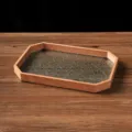 Achteckiges Holz Begonie Geprägtes Glas Tee Tablett Naturholzfarbe Variante - 2321B-0101 Achteck Holzfarbe
