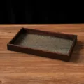 Vintage Chinese stijl patroon glas houten dienblad, rechthoekig, zwarte walnoot kleur, decor. - Vierhoekig/Retro Vierkant / 32x19.5cm / Walnoot Kleur