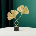 Decoration de bureau en feuille de ginkgo en metal de luxe nordique pour salon et bureau - Double Feuille de Ginkgo