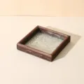 Vintage houten dienblad met begoniaglas, vierkant 12cm tafatorganizer voor thee. - Vierkant / 12cm / Natuurlijke houtkleur