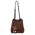 Vintage brown suede bucket bag for women, stylish shoulder crossbody bag with cute charm. - With Pendant / Coffee