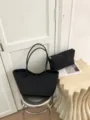 Maύρη υφαντή τσάντα shopper για γυναίκες, κομψή vintage τσάντα ώμου με θήκη για καθημερινή χρήση. - Χωρίς μενταγιόν / Μαύρο