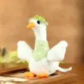 Cute white goose plush toy with green hat and polka dot bib soft stuffed doll gift for kids - Green